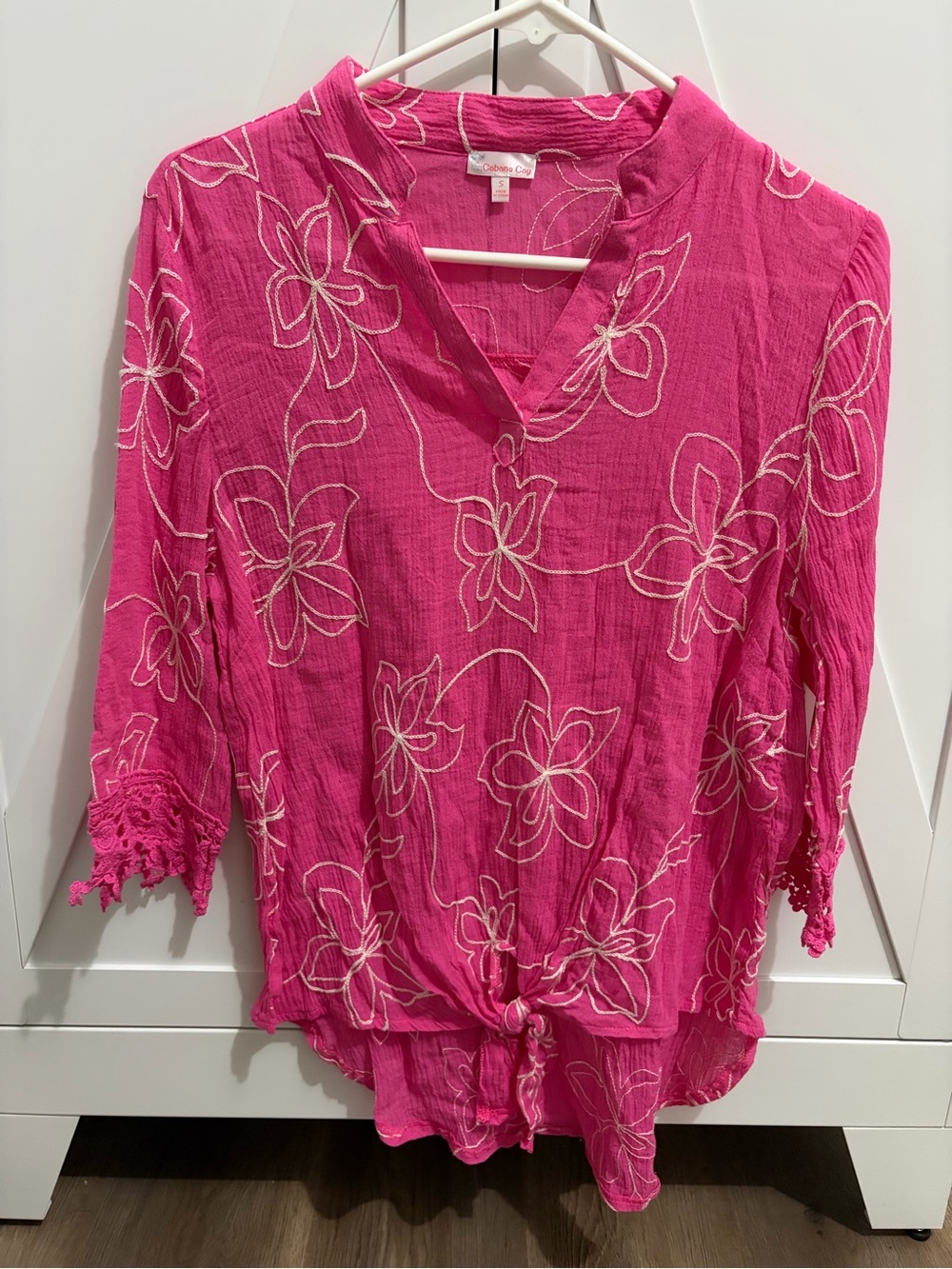 Bright Pink Floral Tie-Front Tunic Top